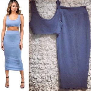 Blue 2 piece maxi skirt set